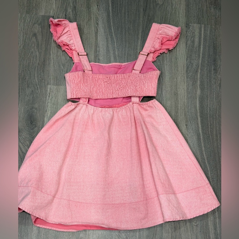 FORE Denim Ruffle Strap Pink Dress Women’s Large - Picture 5 of 9